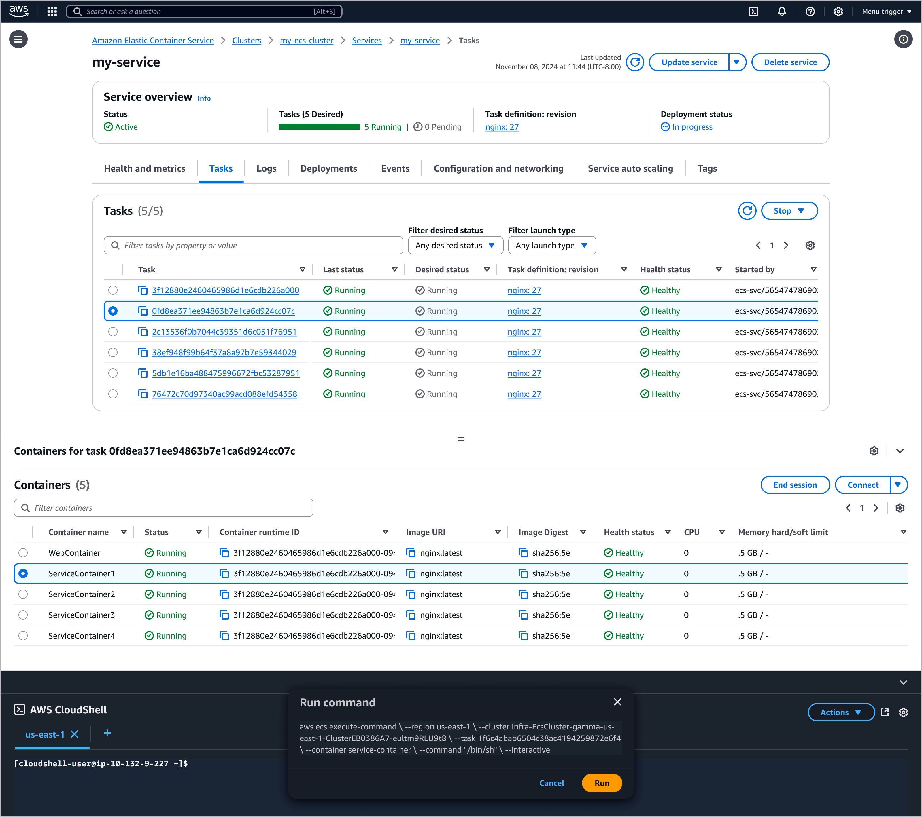 ECS Exec in the AWS Management Console: connecting to a running container via CloudShell
