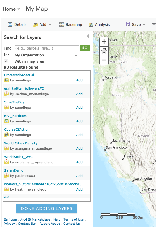 Legacy layer browsing interface in ArcGIS Map Viewer