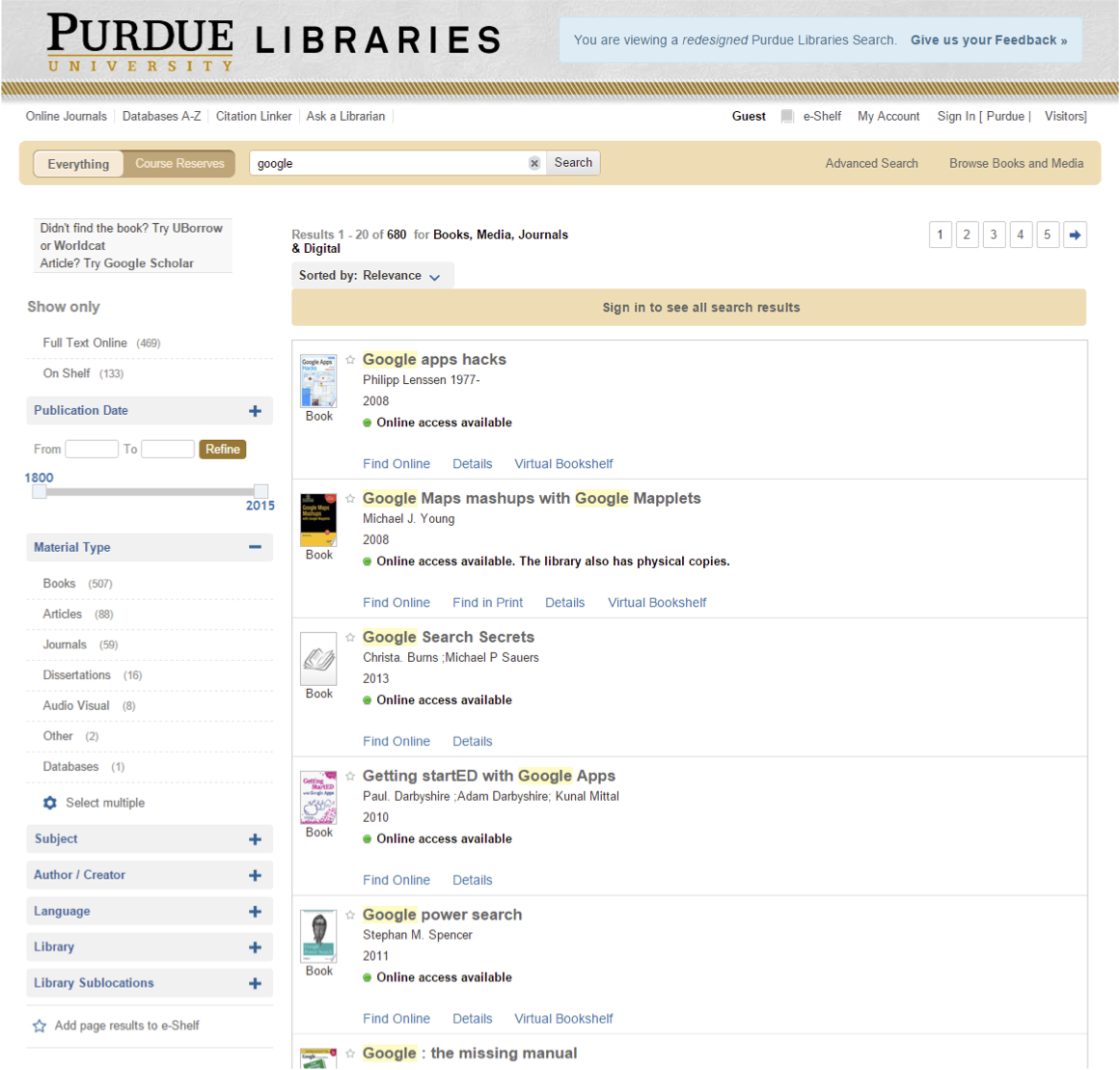Updated search interface for the Purdue Libraries site
